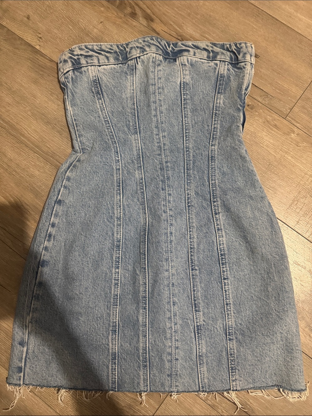 Zara Light Blue Denim Strapless Bandeau Mini Dress - Picture 3 of 6